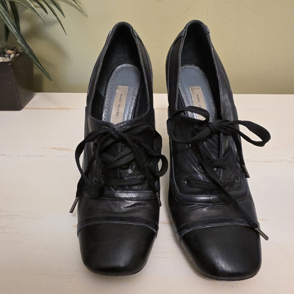 Marc Jacobs | Black Leather Oxford Heels Sz 36 1/2 - Picture 3 of 9